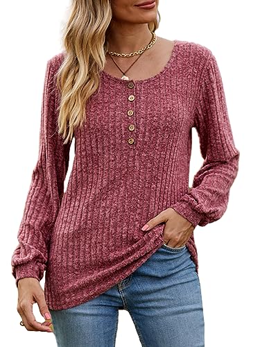 Image of DB MOON Womens Lightweight Sweaters 2026 Long Sleeve Henley Shirt Fall Casual Crewneck Tunic Tops