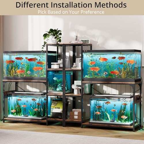 Image of VOWNER 20-29 Gallon Fish Tank Stand with Power Outlet, Wood Aquarium Stand with Shelves for Fish Tank Accessories Storage, Heavy Duty Metal Frame, Turtle Reptile Terrarium Stand, Load 500lb, Brown
