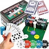 Kontai Poker Set 200 Teile – Texas Hold’em Koffer mit Chips, Karten, Würfeln & Spielmatte – Pokerset für 2–6 Spieler – Gesellschaftsspiel für Erwachsene & Familienabende