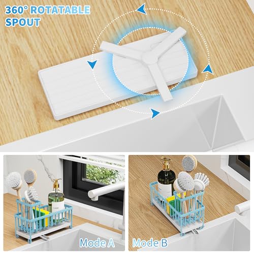 Image of Cisily Sponge Holder for Kitchen Sink, Sink Caddy Organizer with High Brush Holder, Kitchen Countertop Organizers and Storage Essentials, Rustproof 304 Stainless Steel (Blue, 9.25″)