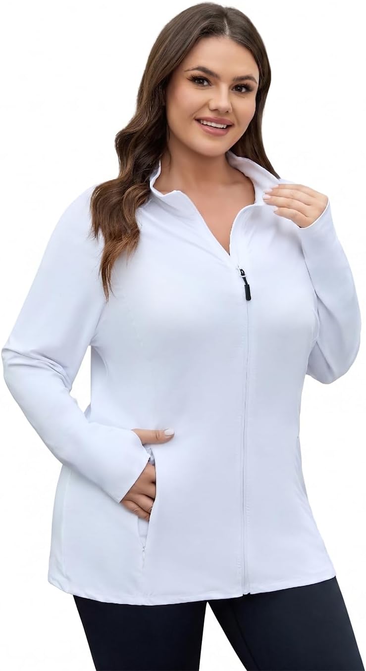 Women's Plus Size Lightweight Sun Protection Zip Up Jacket for Workout