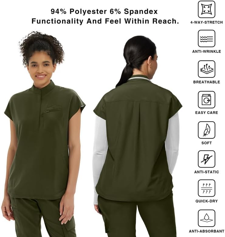 Kitmaz Medical Scrub Tops for Women - Soft Stretch Mandarin Collar Oversized Fit Scrub Shirts with 3 Pockets - Image 5