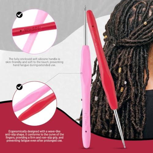 Image of WILLBOND 4 Pcs Dreadlock Crochet Hooks for Locs Hair 1.0 mm 1.25 mm Needle | Dreadlock Crochet Needle Tools for Locs Braid Hair Weaving Craft Accessories, Pink, Red