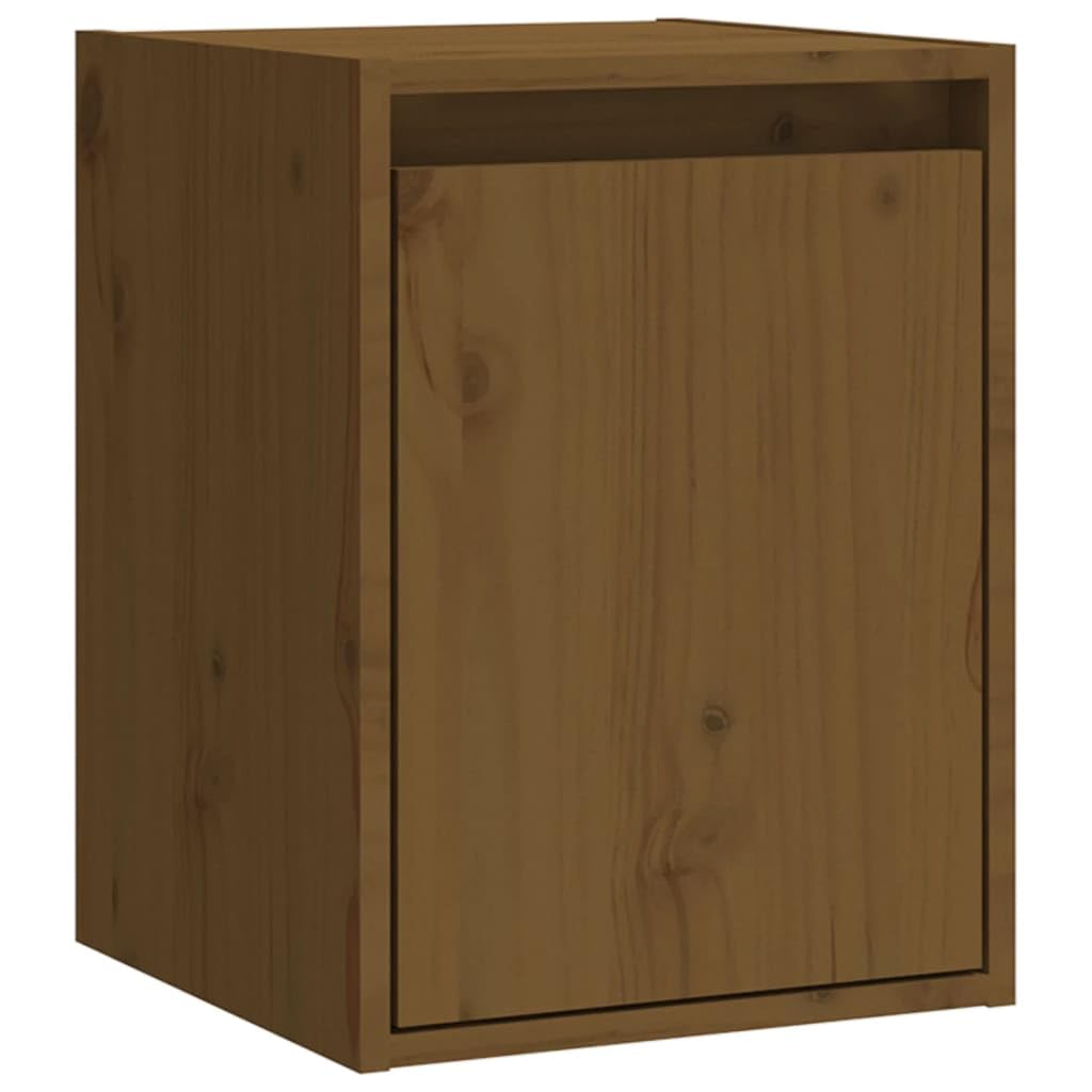 Hothingwell Zestaw 2 szafek ściennych z litego drewna sosnowego, 30 x 30 x 40 cm, kolor miodowo-brązowy, wiszący organizer na książki i drobiazgi, praktyczna dekoracja ścienna.