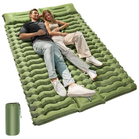 OGERY Double Camping Sleeping Pad, 2 Person Ultralight Camping Mattress with Pillow Built-in Foot Pump Inflatable Sleeping Pad for Camping Hiking Traveling Tent, Green Cover