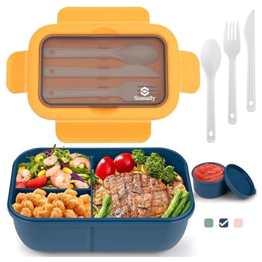 Sinnsally Lunchbox mit Fächern,1250ml Brotdose Bento Box Erwachsene,Lunch Box mit Besteck Vesperbox Brotzeitbox Brotbox,Auslaufsicher Essensbox Jausenbox Frühstücksbox Vesperdose (Bule)