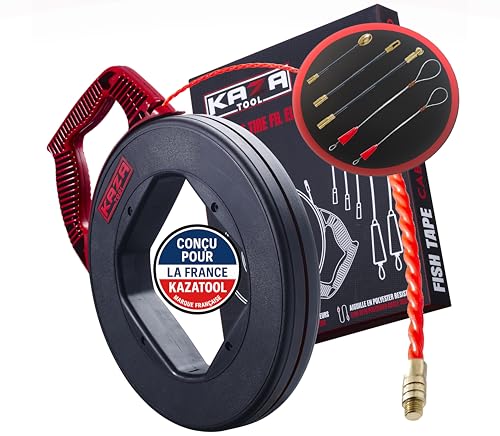 Aiguille Electricien 50m, Φ 4.5mm Tire Fil + 5 Adaptateurs | Tire Fils Cable Electrique en Polyester ULTRA RESISTANT | Passe Fil Fibre optique + 2 têtes...