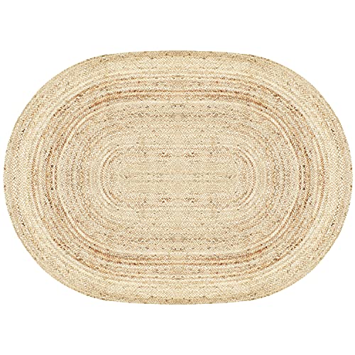 MARRAKESCH Handgewebter Jute Teppich Emma 180 x 120 cm groß | Outdoor Teppiche oval geflochten für Garten oder Balkon…