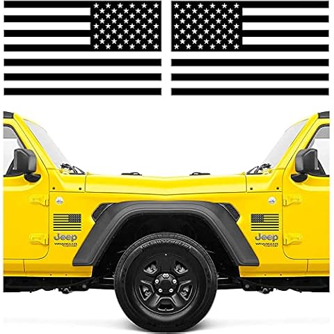 American Flag Stickers for Trucks, Self Adhesive Black with Clear Vinyl, 6 Inches x 3.5 Inches (Pair) Cover