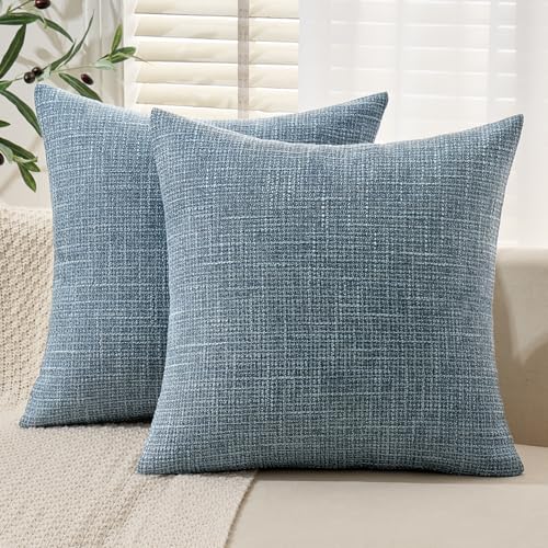 MIULEE Burlap Linen Euro Throw Pillow Covers 24x24 Inch Set of 2 Blue