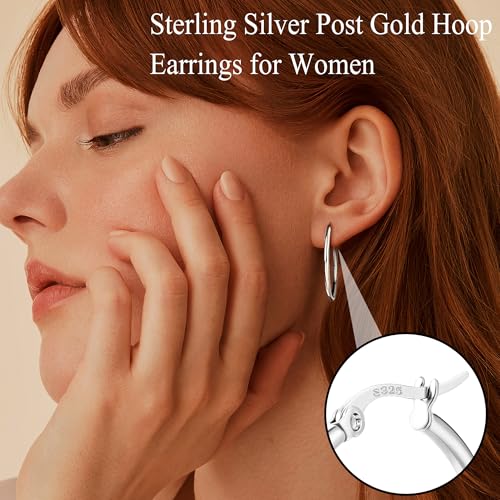 FUNRUN JEWELRY 5 Pairs 925 Sterling Silver Hoop Earrings for Women-Small 14K Gold Silver Hoops Earrings,Hypoallergenic Silver Hoop Earring for Women-Medium Big Hoops Stack Earring 10/14/20/30/40mm3