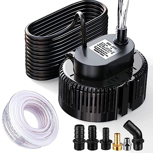 Pool Cover Pump (850 GPH) - Submersible Electric Utility Water Pumpswith 16 Foot Drainage Hose and 25 Feet Power Cord, 6 Adapters-Black