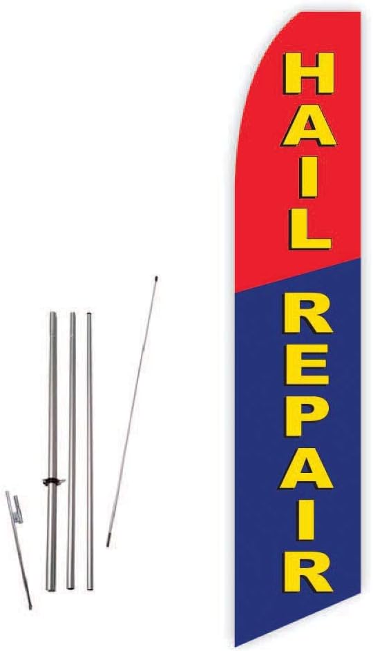 Hail Repair (Blue/Red) Super Novo Feather Flag - Complete with 15ft Pole Set and Ground Spike