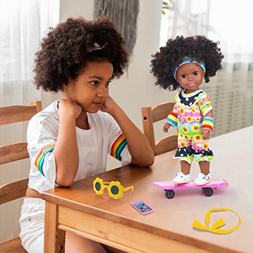 Zita Element 14.5 Inch Baby Black Doll And Baby Doll Accessories - African American Silicone Doll With Clothes Shoes Skateboard Phone Sunglasses Hairbands And Sports Wrists #TOP6