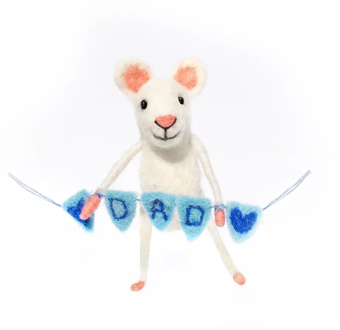 Sew Heart Felt | Dad Bunting Mouse | Organic Wool Home Decor | Fair Trade Handmade Mouse Ornament for Dad | Cute Keepsake & Collectible Display