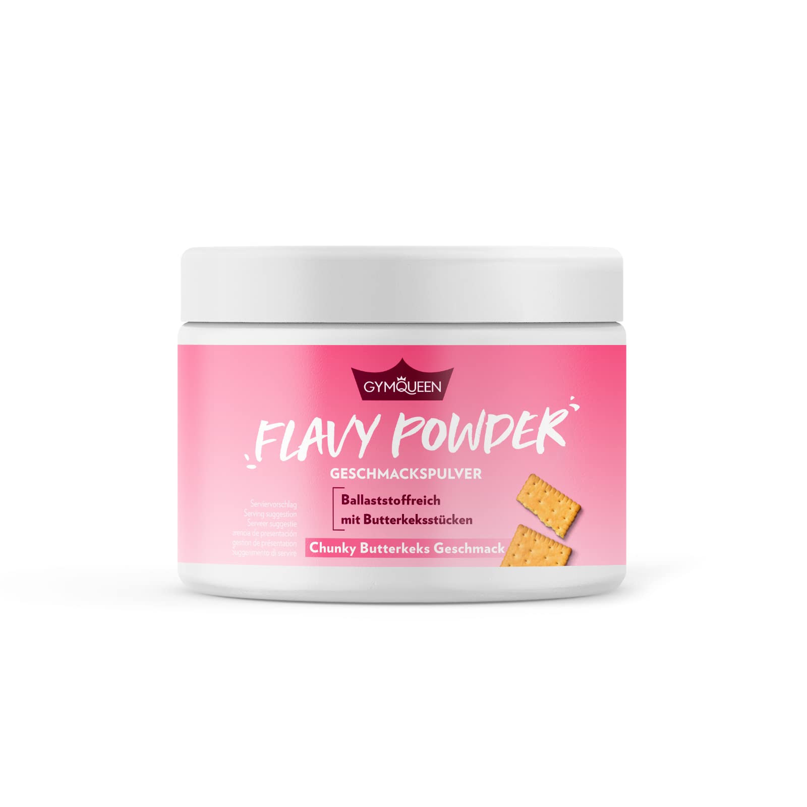 GymQueen Flavy Powder 200g, Chunky Butter Biscuit Flavour Powder, reduced calorie, Flavour powder for sweetening, baking and refining foods and drinks, rich in fibre