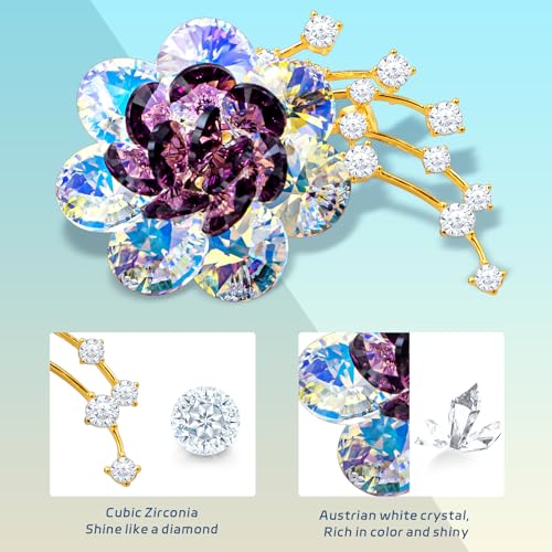 Image of Brooches For Women,14k Gold Plated Copper,Crystal Roselle Cubic Zirconia Brooch Pins For Women ,Crystal Broach,Flower Broach