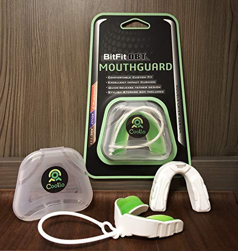 COOLLO SPORTS Boil and Bite Mouth Guard with Tether DBT Sport Mouthpiece for Football, Hockey, Rugby, Lacrosse (Free Storage Case+ Strap) -Adult Size (Adult -Ages 11 & Above, Mint Green & Black) - Thumbnail 6