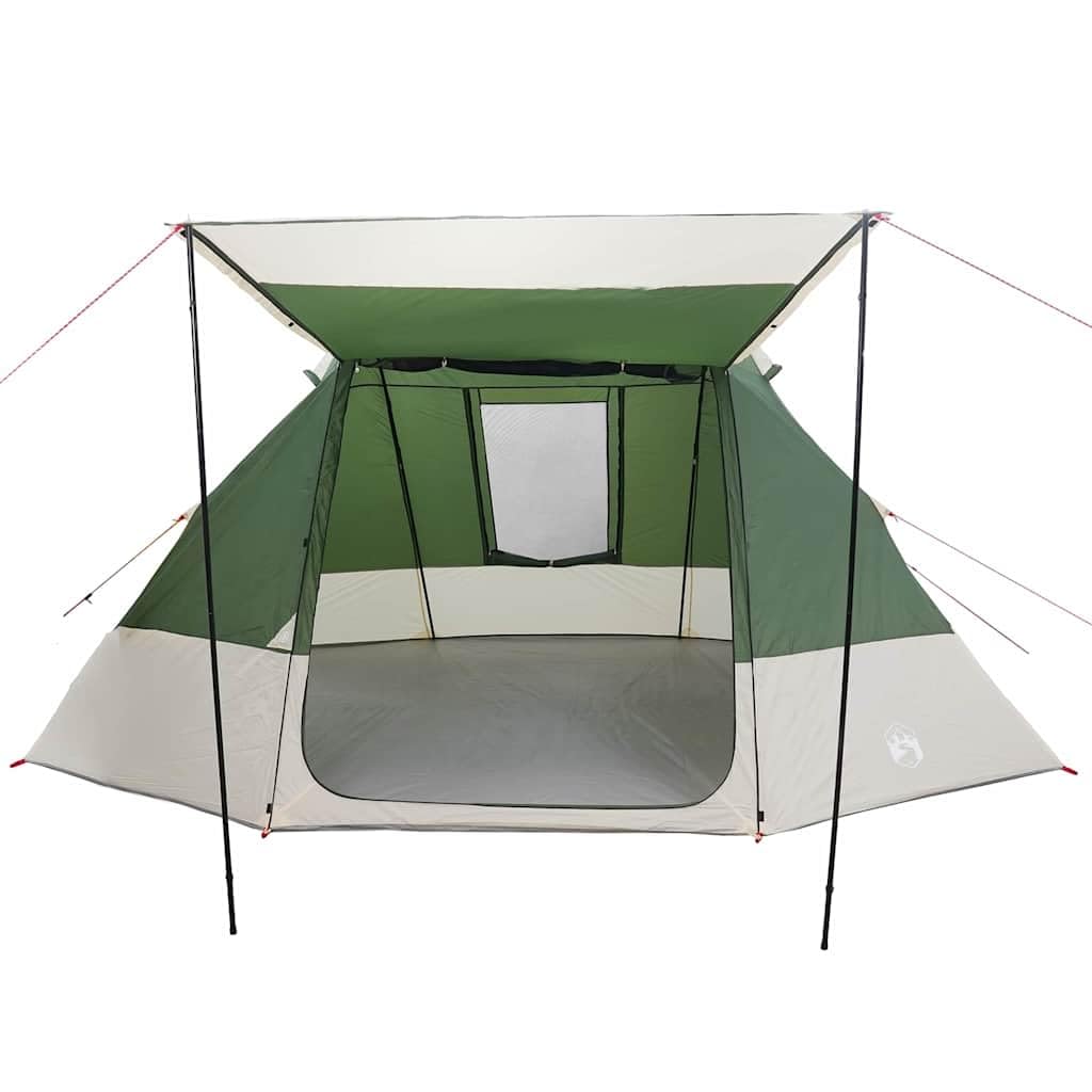 Przestronny namiot kempingowy dla 10 osób, zielony, 482 x 360 x 227 cm, TAFT, wodoszczelny, z portem E i zawieszką świetlną, idealny na przygody na świeżym powietrzu, rodzinny kemping i do ogrodu