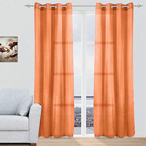 MERCURY TEXTIL - Cortinas Modernas Translucidas 2 Piezas con Anillos Plateados para Ventana, 150 X 260 CM (Naranja)
