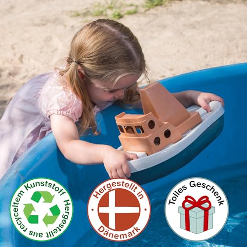 Image of Dantoy: BIO Tuff Tuff Boat - Peach & Blue Toy Tug Boat, Indoor & Outdoor Play, Bath-Beach-Backyard-Water, Recycled Plastic, Kids & Toddlers Ages 2+
