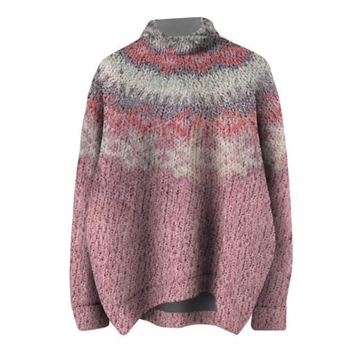 Womens Turtleneck Knitted Fair Isle Print Retro Sweater Long Slee...