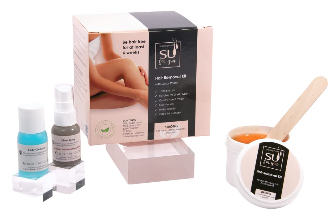 Sugaring4You +1 Pasta cukrowa zestaw kosmetyczny do delikatnego usuwania włosów | Dla stref intymnych i pach (grubość włosów) | Sugaring dla niej i niego | w zestawie Silverspray i odtłuszczacz |