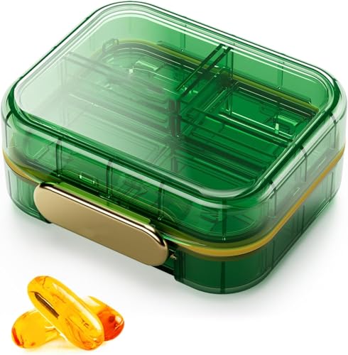 zhenlongdianzi 薬ケース ピルケース 携帯用 高齢者 サプリメントケース 1週間分 防湿 防水 密封 仕切り 小物収納 薄型 軽量 持ち運び サプリケース ミニ薬ケース 錠剤ケース 薬入れ 保管 持ち運び 携帯用 旅行用 (みどり)