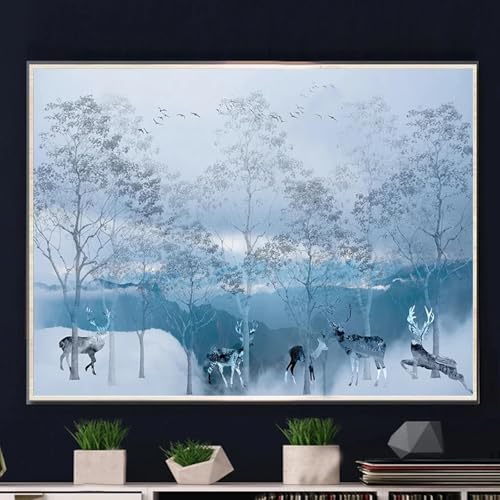 HBYUEHAN Papel tapiz nórdico minimalista abstracto con bosque de alces, Gran mural, papel tapiz 3D para sala de estar, dormitorio, decoración del hogar