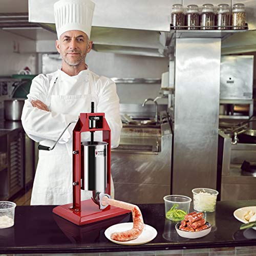 COSTWAY Profi Wurstfüller aus Edelstahl, 3L Wurstmaschine, Wurstfüllmaschine Rot, Wurstspritze manuell, Wurstpresse… – Bild 3