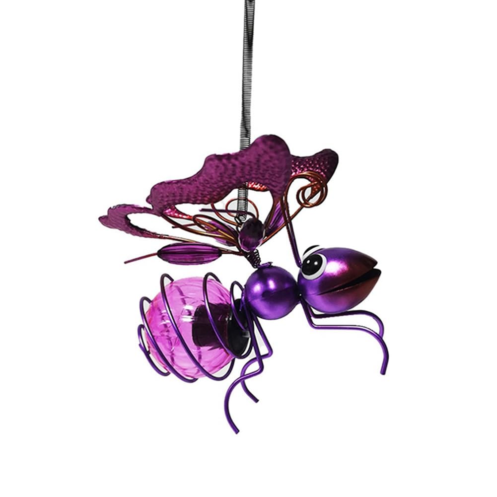 CTRLZS Solar Iron Insect Statue with LED Fairy Light Outdoor Hanging Tree Ornament for Fence Yard Courtyard Garden Decor B