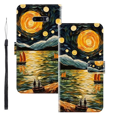 WUACYEAMING Funda para LG G8X ThinQ,con Soporte/Ranura de Tarjeta Cubierta Premium Magnético Suporte TPU Protectora Fundas PU Cuero Flip Multifuncional El mar y los Barcos