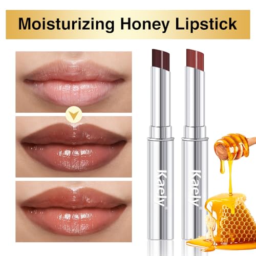 Image of evpct 2Pcs Nude Brown Honey Lipstick Moisturizing Lip Balm for Older Women | Hydrating Formula Tinted Lip Oil Stick, Sheer Lightweight Softening, Shine Glowy Lipgloss Lips Color Tint Stain, Cruelty-Free