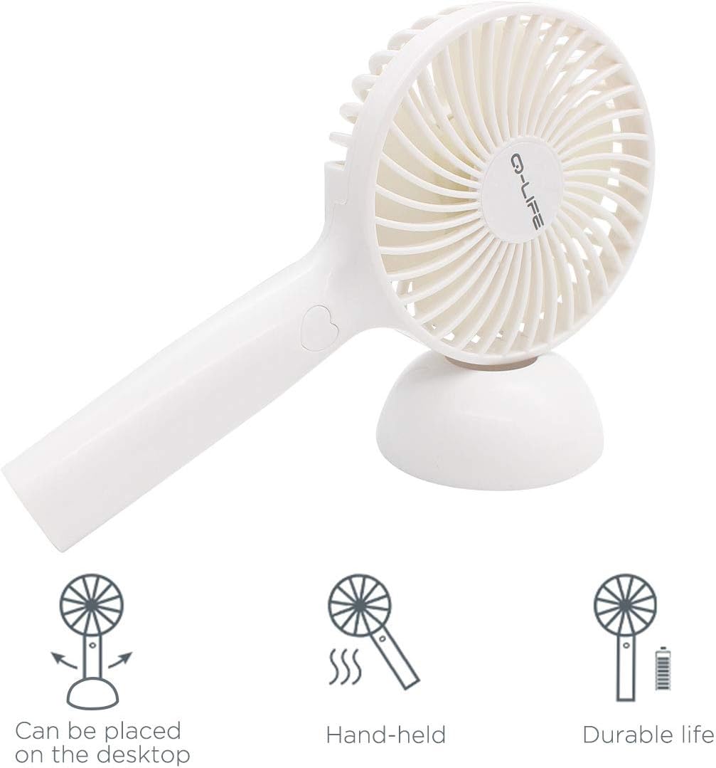 Handheld USB Fan Rechargeable Portable Travel Small Fan with 3 Speed Strong Adjustable Personal Fan Cell Phone Base Mini Desk Table Fan for Kids Girls Woman Home Office Indoor Outdoor
