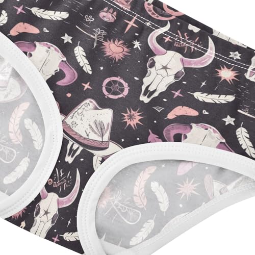 Cow Skull Girls' Underwear Cotton Feathers Hearts Girls Briefs Soft Toddler Underwear 2T4