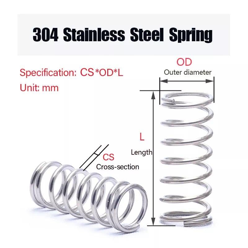 304 Stainless Steel Compression Springs - Wire Diameter 0.8mm, Outer Diameter 8mm, Length 10-305mm(100pc 8x40mm)