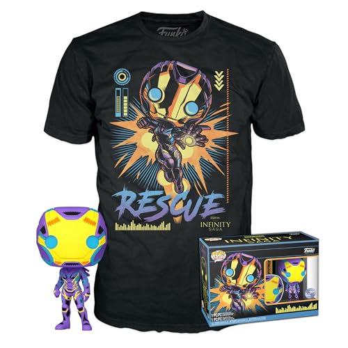 Funko Pop! & Tee: Marvel Blacklight, Rescue, Extra Large, (XL), T-Shirt, Clothes With Collectable Vinyl Figure, Gift Idea