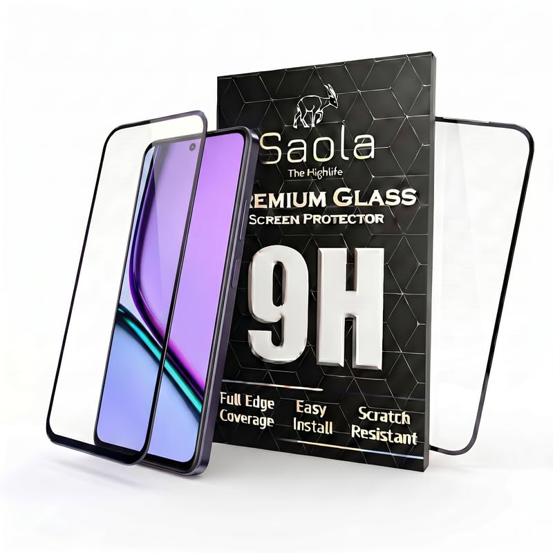 Image of Saola HD Clear Tempered Glass for Realme C67 5G | High Strength 9H Protection, Smooth Touch, Full Coverage Screen Guard, 2-Step Installation Kit | Quick & Easy Application (Pack of 2)