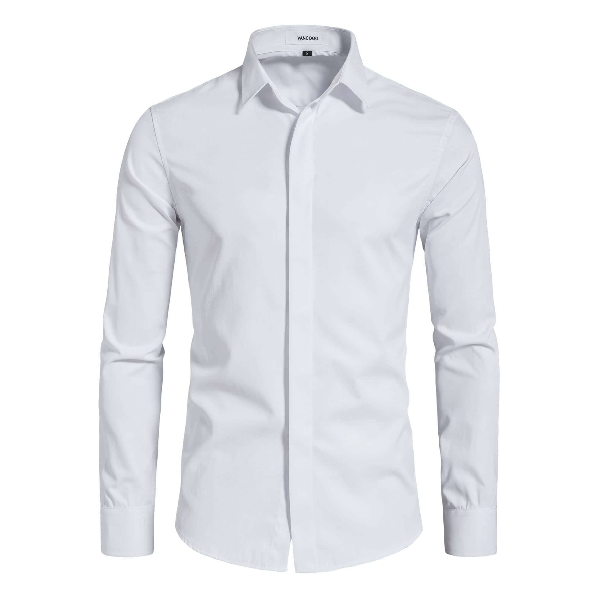 Mens Long Sleeve Casual Solid Fancy Dress Shirts
