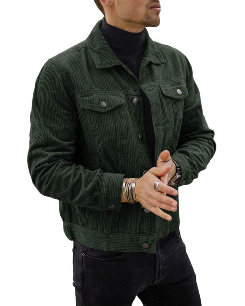 Mens Corduroy Trucker Jacket Slim Fit Button Down Fall Winter Coat