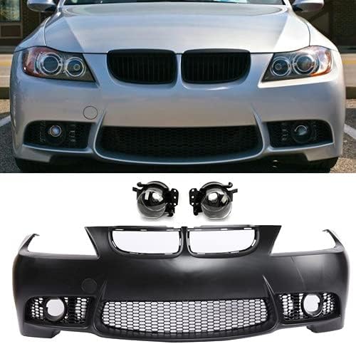 PENSUN Cubierta de parachoques delantero estilo M3 con agujeros de PDC con luces antiniebla, apta para BMW Serie 3 E90 330i 325i 328i Sedan 2006-2008