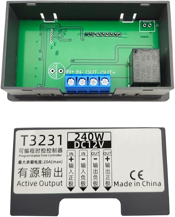 Timer Delay Relay DC12V 20A 240W Programmable Cycle Time Switch LED Digital Display Time Relay Module (Active Output DC12V)