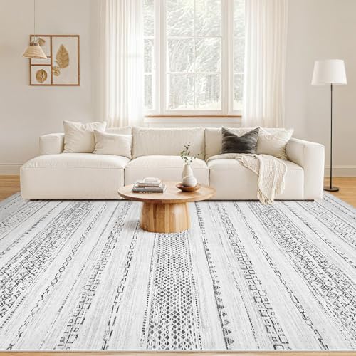 Nakagishi 6x9 Area Rugs Living Room: Washable Boho Large Neutral Soft Farmhouse Rug Stain Resistant Modern Indoor Floor Non-Slip Carpet for Bedroom Nursery Kids Playroom Office Dining Room Dorm- Grey