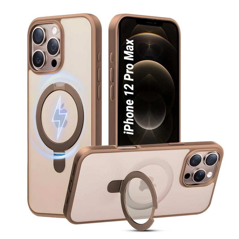 Image of AIBEX Back Cover for Apple iPhone 12 Pro Max MagSafe Compatible with OStand Ring Kickstand Magnetic Metal Alloy Ring Wireless Charging | Slim Thin Scratch Resistant Armor Shockproof Protective - Brown