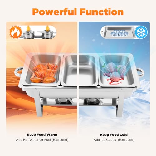 HUSPOO 9L Edelstahl Warmhaltebehälter Essen, 3 Grid Speisenwärmer, Mahlzeit Chafing Dish Profi Set, Buffetwärmer mit Faltbaren Beinen Wärmebehälter für Catering Buffet und Party – Bild 6