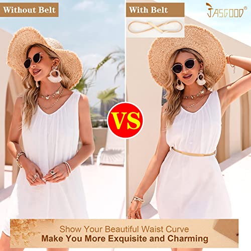 JASGOOD 4 Pack Women Skinny Metal Waist Belt Gold Waistband Elastic Metal Chain Waist Belt for Dress2