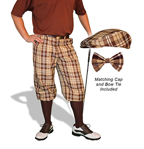 Golf Knickers Plaid, Cap and Bow Tie: Mens 'Par 5' - Naples - 32