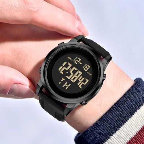 Image of Black Waterproof Digital Wrist Watches for Men Sports Mens Watch | Black Silver Waterproof Sports Wrist Watches for Men Digital Tactical Mens Watches Military