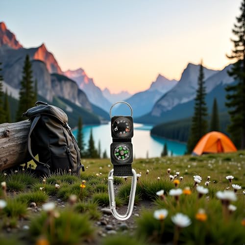 Carabiner multifuncional con brújula y termómetro negro miniatura 3