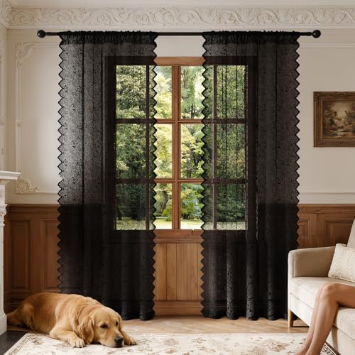 Rinwoc Black Lace Curtains - Price Drop to $27.99